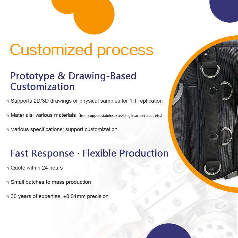 Buckle D-ring hardware accessories, semi-circular D-shaped opening ring, luggage accessories, springs
