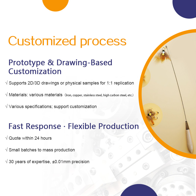 Wooden handle spring cat teasing stick, pearl feather replacement head, scratch resistant and bite resistant cat toy, shaped spring